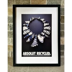 Framed 1993 Absolut Recycled Vodka Bottle Necklace Print Ad